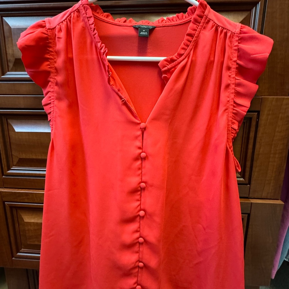 Ann Taylor petite small orange mixed media ruffle shell